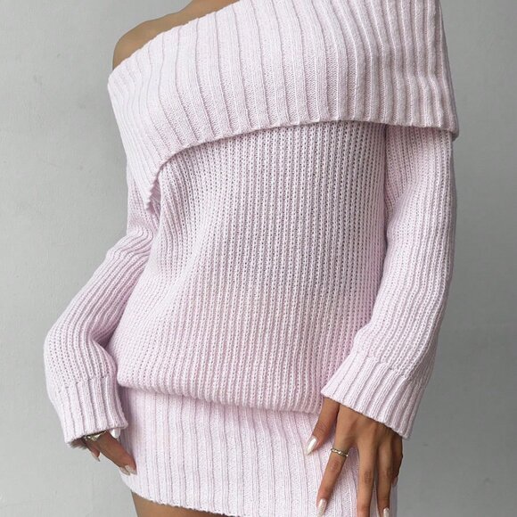 Pink Casual Women's Valentine's Day One Shoulder Knit Mini Dress - Picture 7 of 8